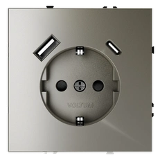 Изображение Розетка встраиваемая VOLTUM S70 с заземлением и защитными шторками 16А с USB А+С (шелк)